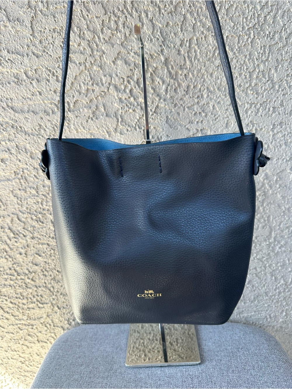 Coach Black Pebbled Leather Bucket Shoulder Bag